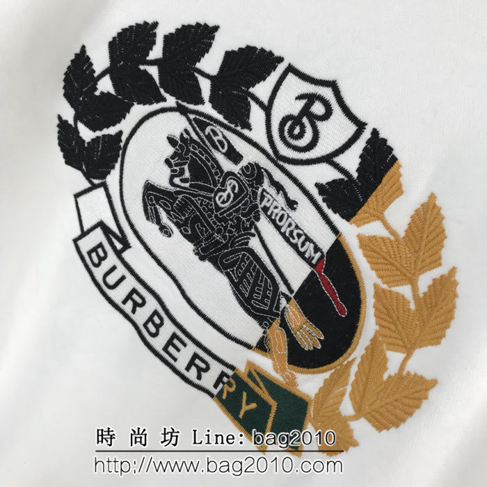 BURBERRY巴寶莉 18秋冬新款 Unisex 麥穗皇冠騎士刺繡logo 白色抓絨衛衣 ydi1932